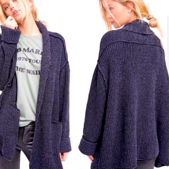 Free People Sweaters - Free people’s oversized coastal distressed navy oversized sweater pockets xs/ s